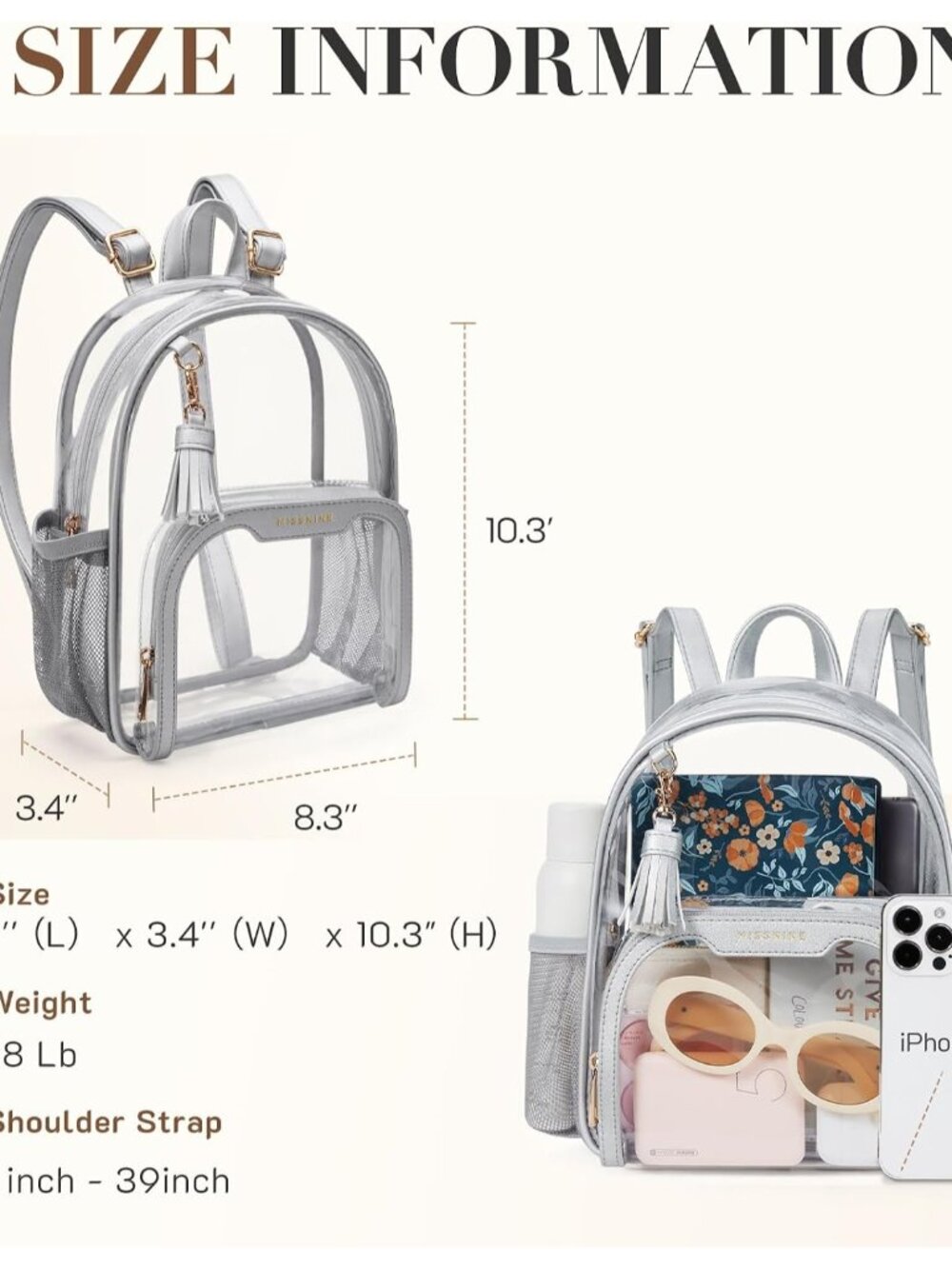 Small Clear Backpack for Stadium Events Anti-theft Mini Clear Bag for Sport Even - Picture 2 of 6